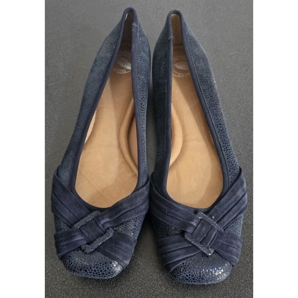 NURTURE "Calista" Navy Print Leather Ballet‎ Flat 10 M Shoe Buckle Detail Career
